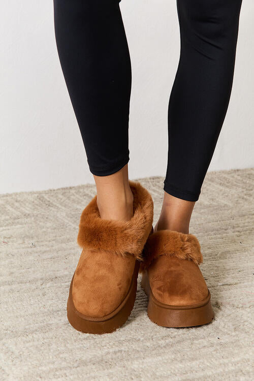 Rust Furry Chunky Platform Ankle Boots