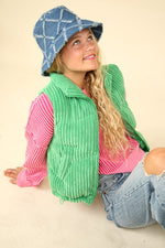 Jazzy green Zip Up Padded Corduroy Puffer Vest