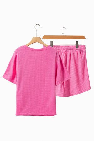 Waffle-Knit Round Neck Top and Shorts Set