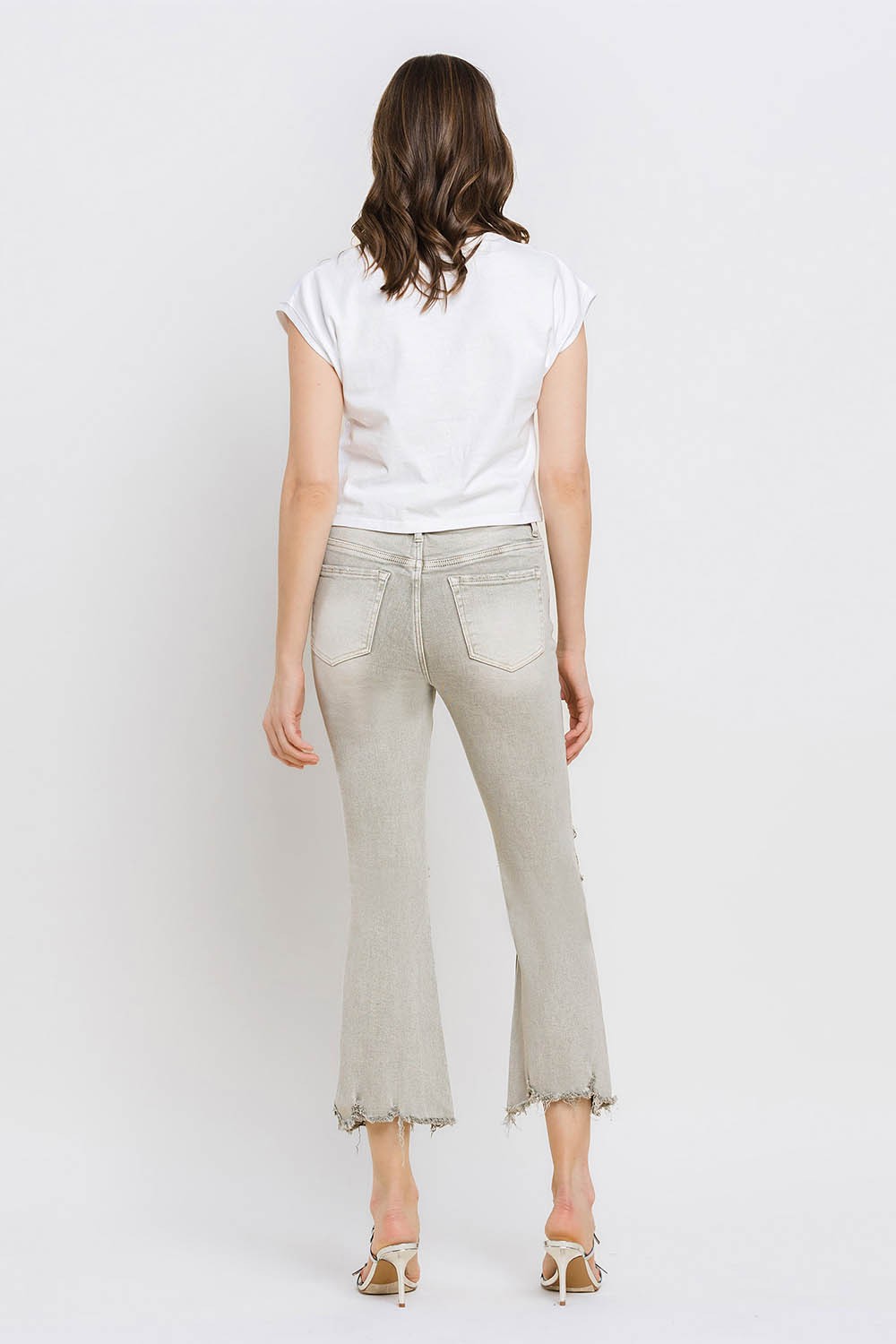 Distressed Raw Hem Cropped Flare Jeans