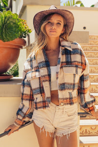 Bridget Brushed Plaid Crop Jacket with Pockets