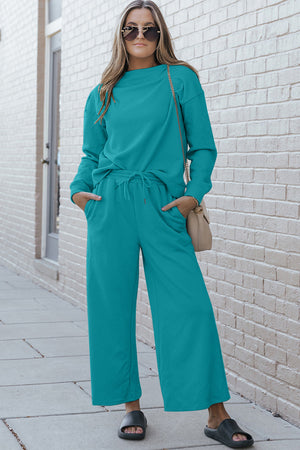 Janet Textured Long Sleeve Top and Drawstring Pants Set