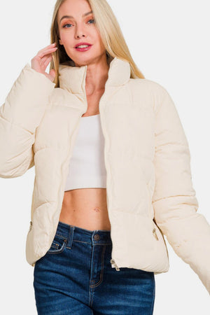 Zena Zip Up Turtleneck Puffer Jacket with Pockets