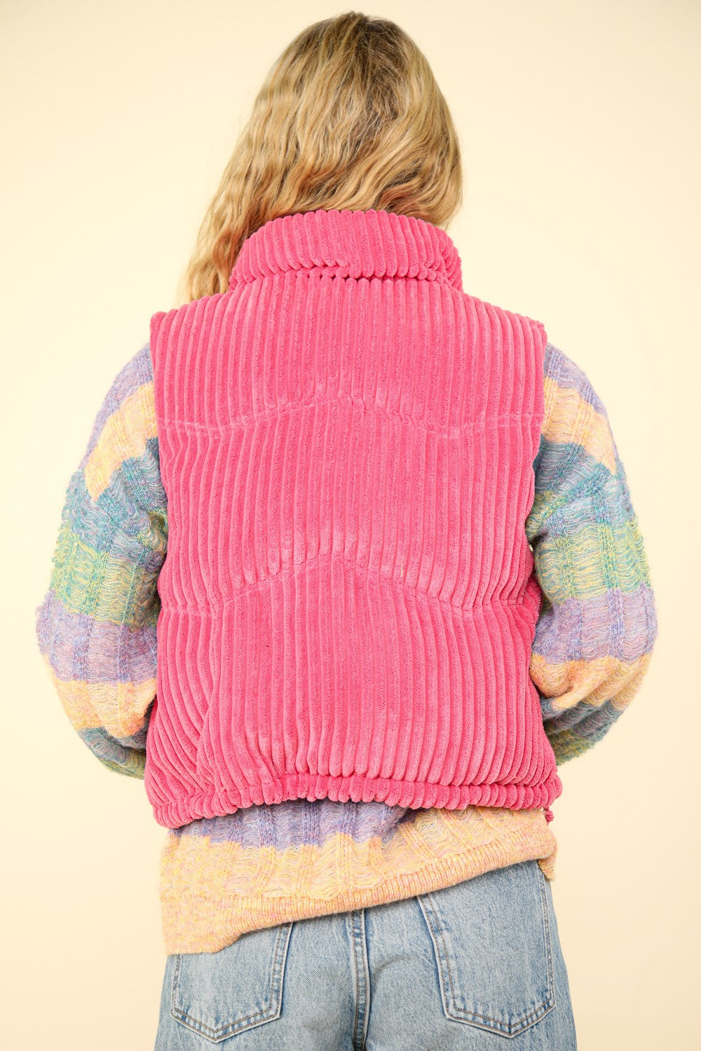 Jazzy pink Zip Up Padded Corduroy Puffer Vest