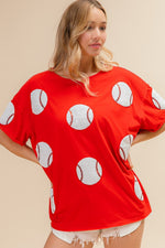 Take Me Out to the Ball Game- Sequin Baseball Drop Shoulder Short Sleeve T-Shirt