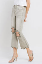 Distressed Raw Hem Cropped Flare Jeans