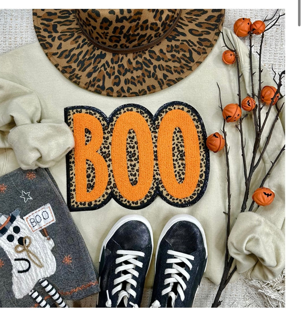 Boo Leopard Patch Crew Sweatshirt