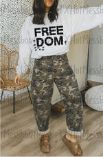 Camo Denim Washed Barrel Pants