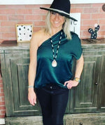 "Night Lights" Hunter Green One Shoulder top