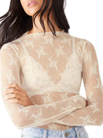 Lace Mock Mesh Long Sleeve Blouse