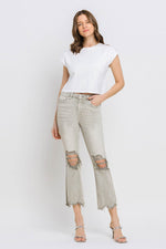 Distressed Raw Hem Cropped Flare Jeans