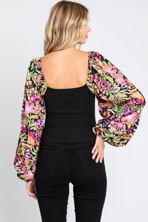 Floral Balloon Sleeve Blouse