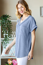 Skies are Blue Short Sleeve Ribbed Top