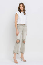 Distressed Raw Hem Cropped Flare Jeans