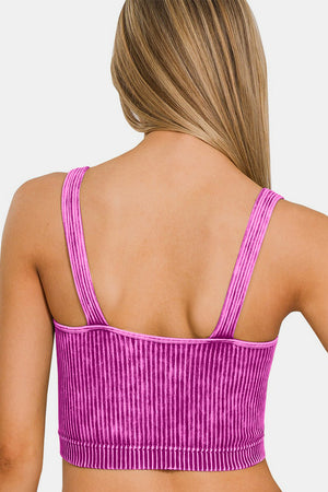 Washed Ribbed Cropped V-Neck Tank