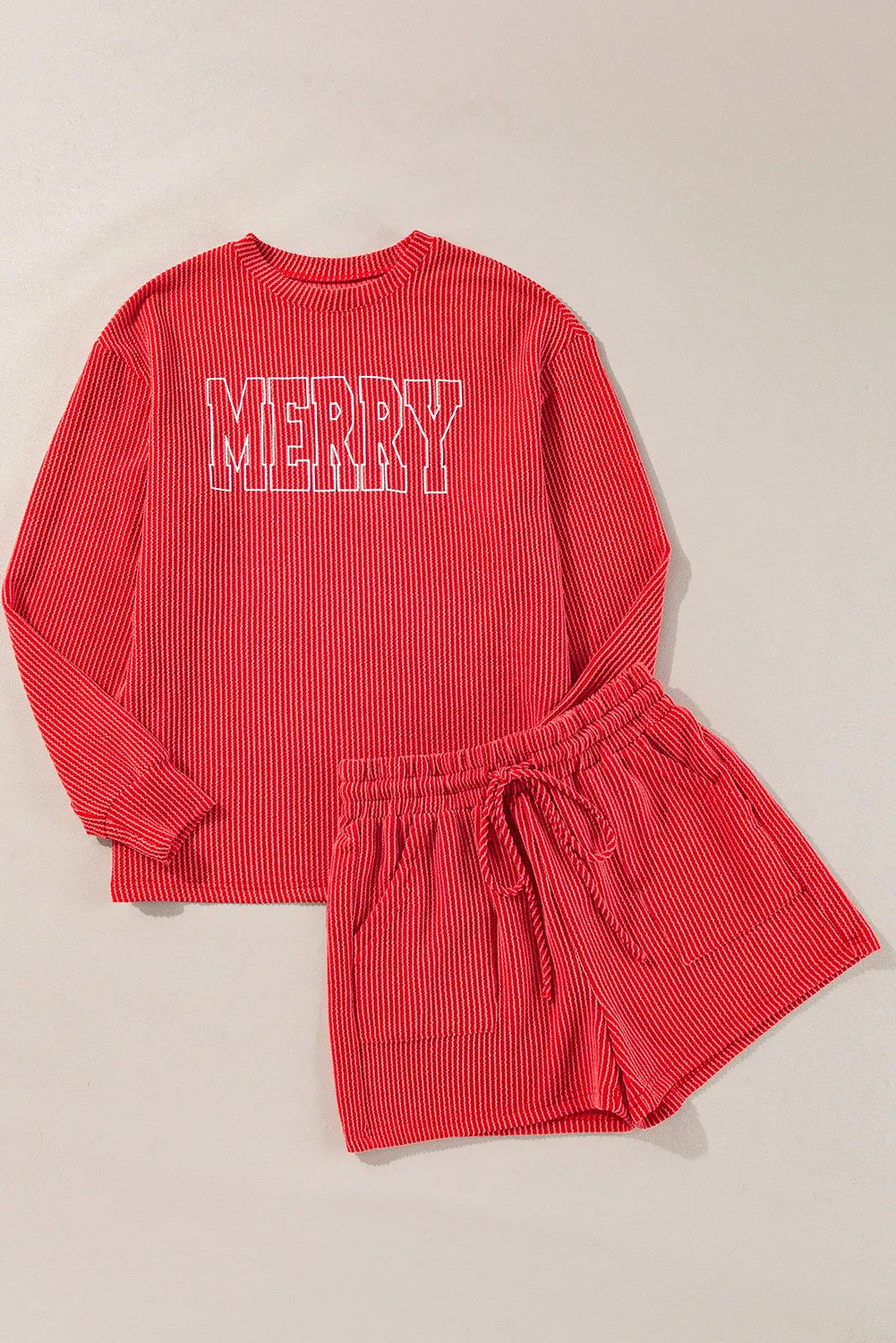 MERRY Long Sleeve Top and Shorts Lounge Set