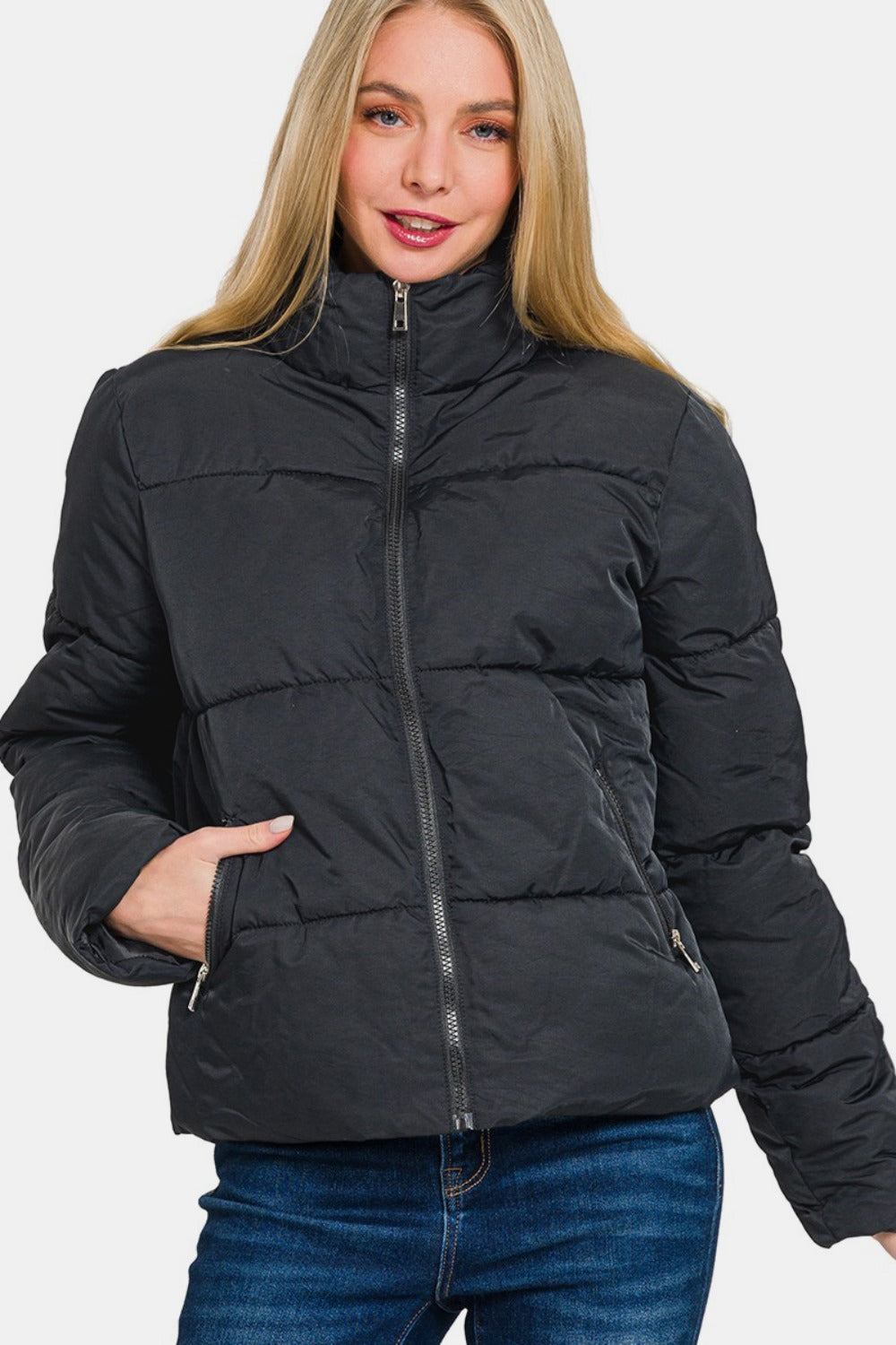 Zena Zip Up Turtleneck Puffer Jacket with Pockets