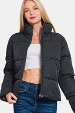 Zena Zip Up Turtleneck Puffer Jacket with Pockets