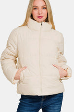 Zena Zip Up Turtleneck Puffer Jacket with Pockets