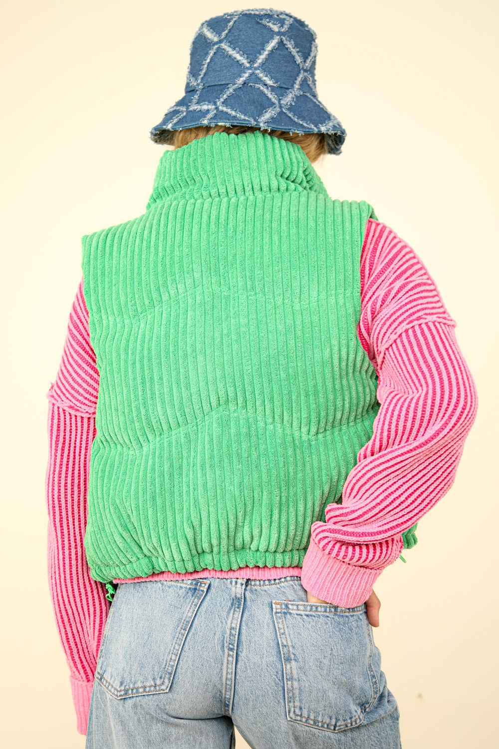 Jazzy green Zip Up Padded Corduroy Puffer Vest