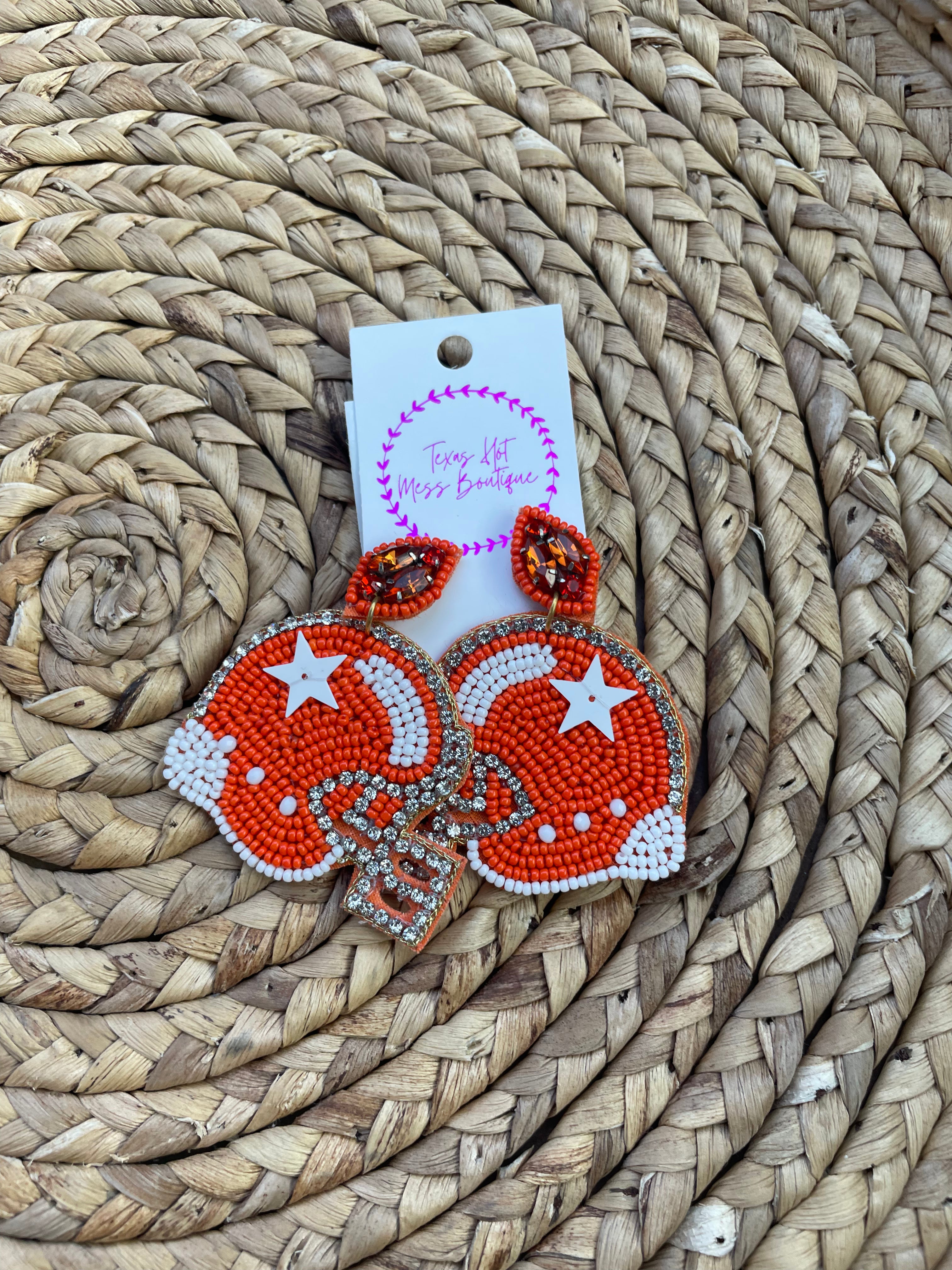 Game Day Helmet Orange  Earrings