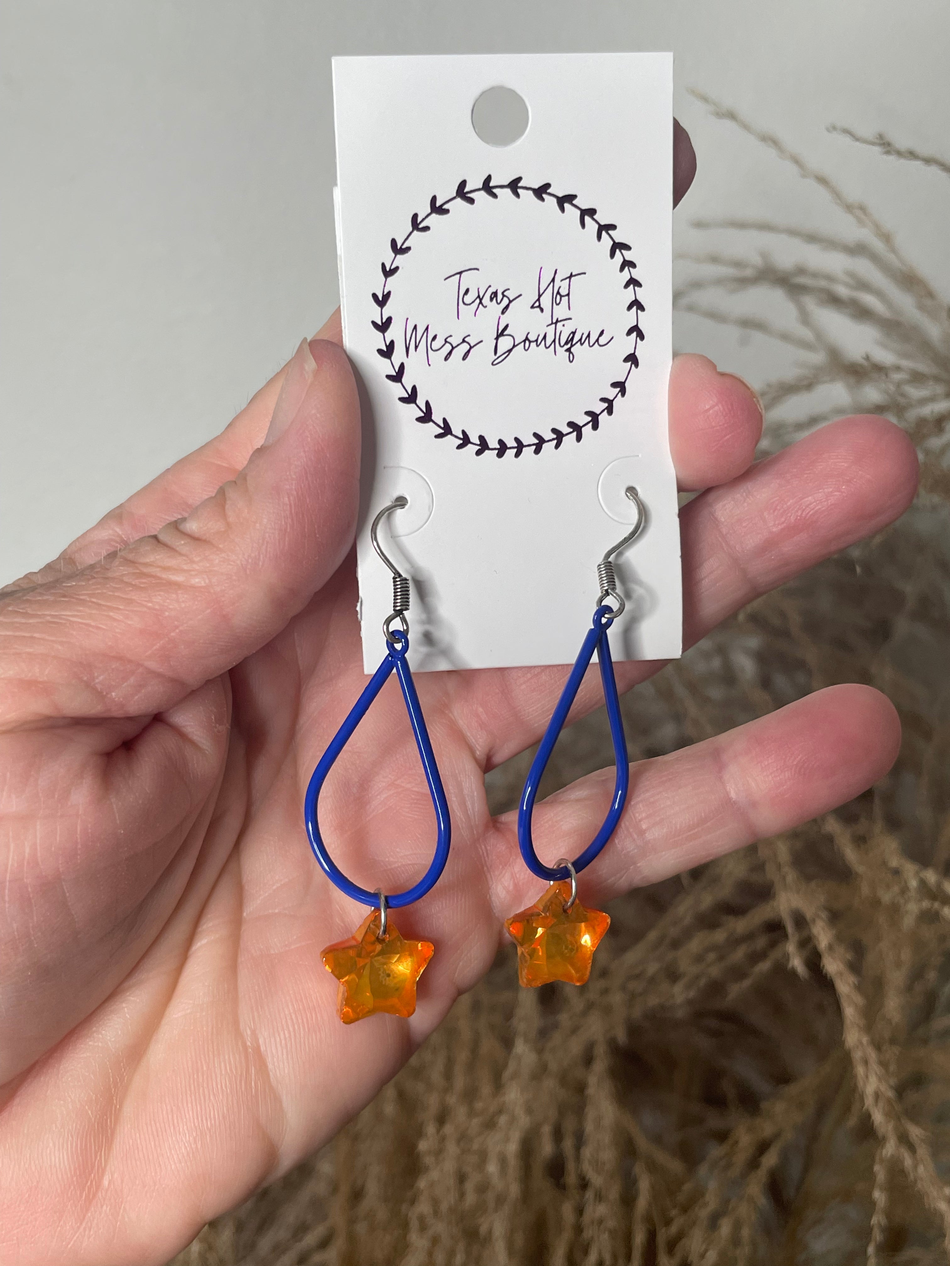 Orange and Blue Star Earrings