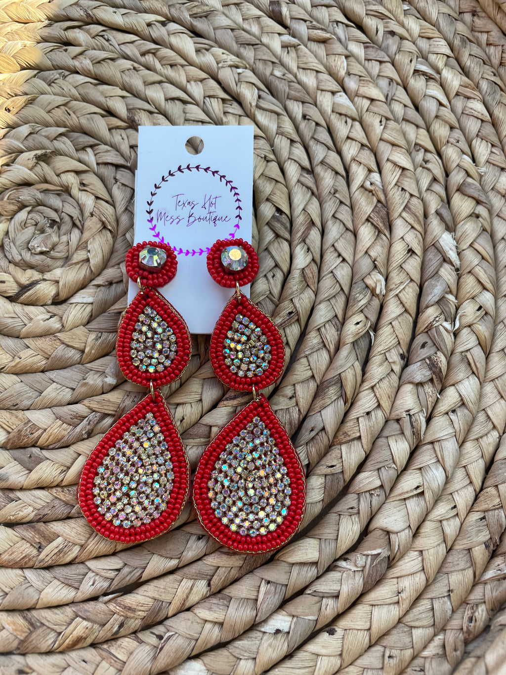 Red 3 Tear Drop Earrings