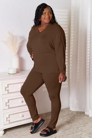 Justin V-Neck Soft Rayon Long Sleeve Top and Pants Lounge Set