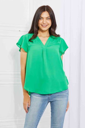 Sew In Love Just For You Full Size Short Ruffled Sleeve length Top in Green