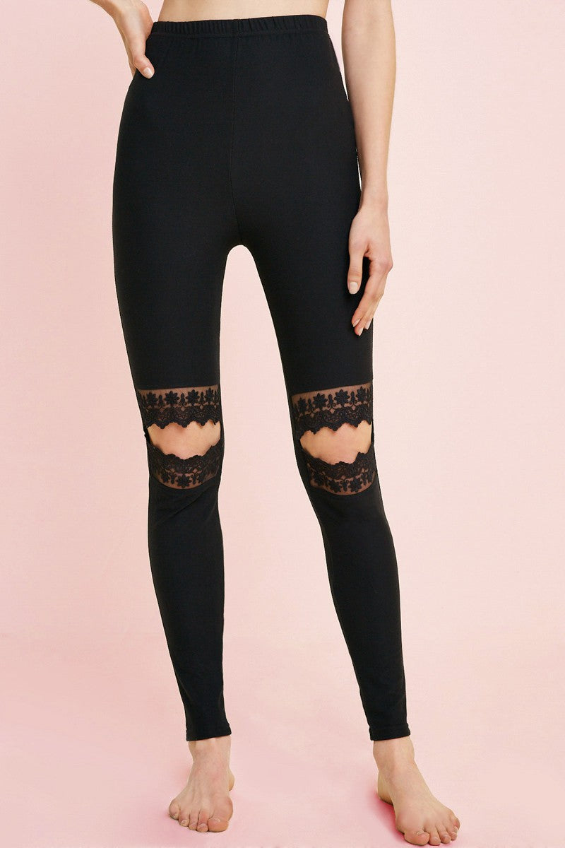 Lace Cut out Brushed Leggings