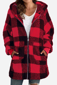 Plaid Long Sleeve Hooded Coat