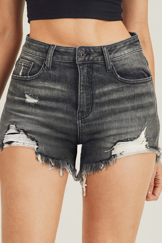 Hailey Black Raw Distressed Shorts