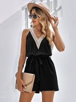 Contrast Belted Sleeveless Romper ~ Ships 5-12 business days