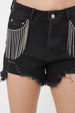 Jayla Frayed Rhinestone Denim Shorts