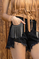 Jayla Frayed Rhinestone Denim Shorts