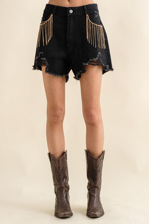 Jayla Frayed Rhinestone Denim Shorts