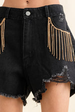 Jayla Frayed Rhinestone Denim Shorts