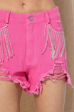 Jayla Frayed Rhinestone Denim Shorts