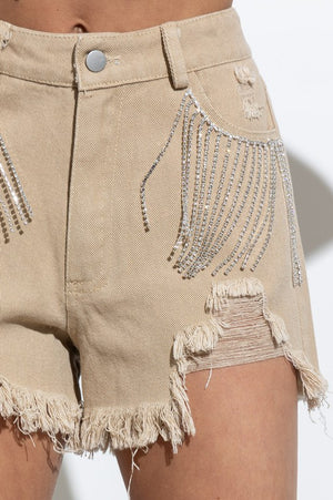 Jayla Frayed Rhinestone Denim Shorts