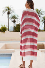 Let it Slide Striped Open Front Side Slit Duster Cover Up