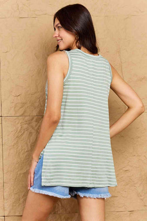 Full Size Striped Sleeveless V-Neck Top