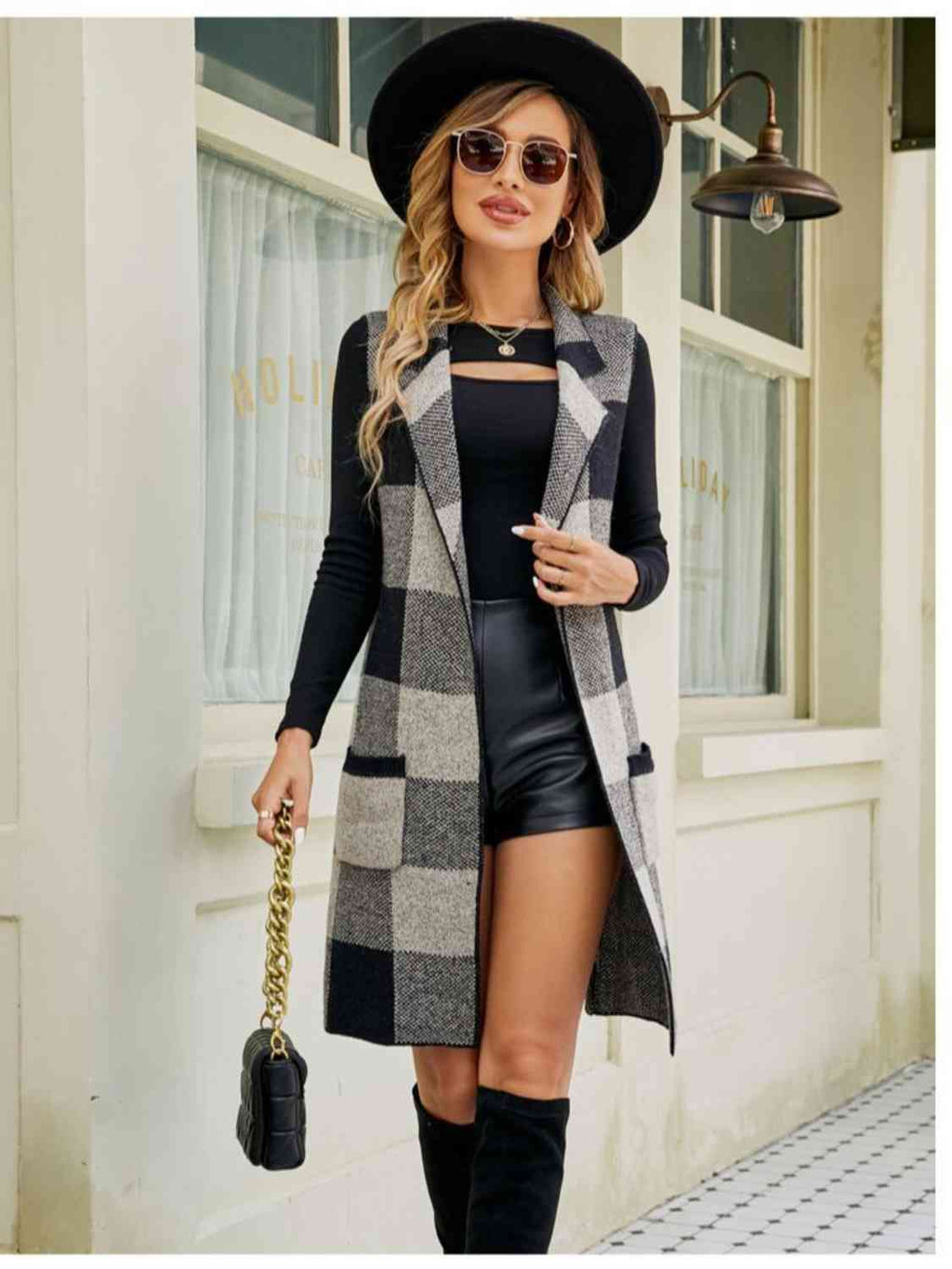 Isabell Plaid Lapel Collar Sleeveless Cardigan