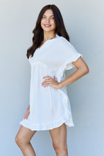 Out Of Time Full Size Ruffle Hem Dress with Drawstring Waistband in White