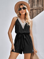 Contrast Belted Sleeveless Romper ~ Ships 5-12 business days