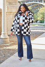 Raceway  Full Size Checkered Button Front Coat with Pockets