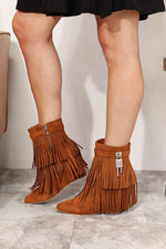 Outlaw Women's Tassel Wedge Heel Ankle Booties