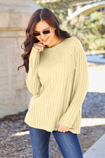 Full Size Ribbed Round Neck Long Sleeve Knit Top