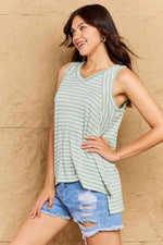 Full Size Striped Sleeveless V-Neck Top