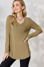 Full Size V-Neck Long Sleeve T-Shirt