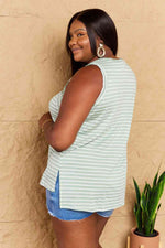 Full Size Striped Sleeveless V-Neck Top